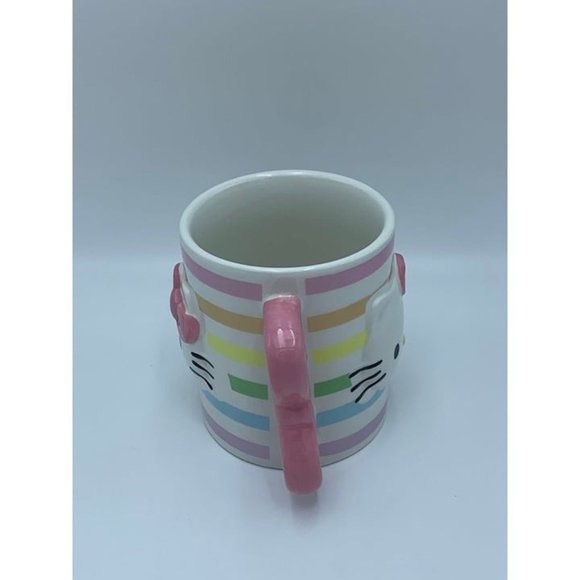 Sanrio Hello Kitty 3D Sculpted Striped Ceramic Mug with bow handle Set of 2 Mugs - Picture 5 of 10